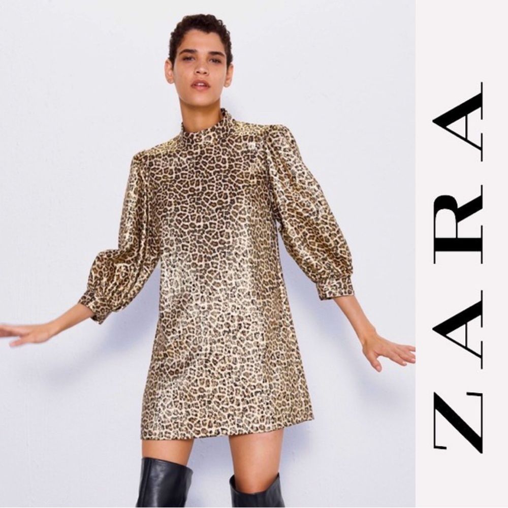 Zara Metallic Leopard Print Mini Dress